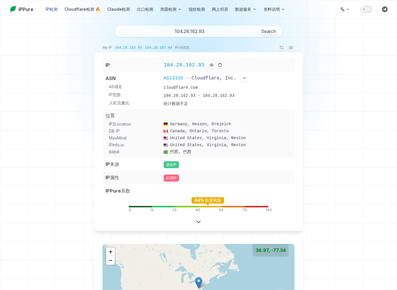 v1 IPPure: 104.28.x, datacenter IP